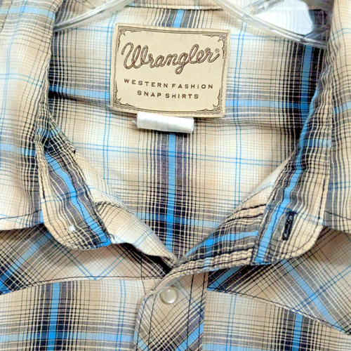 Wrangler Men Button Up Shirt 3XL Blue Plaid Western Pearl Snap Short Sleeve - Picture 4 of 7