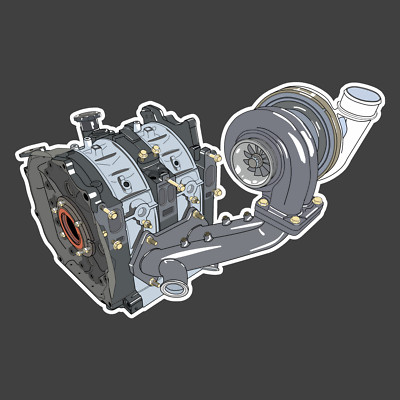 ''RX-7 13B-REW Engine & turbo'' Sticker Decal Mirror Mazda Rotary Wankel