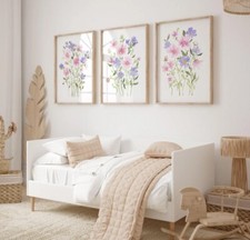 Watercolour Flower Prints Set of 3 Unframed Print Pictures Wall A4 A3 Wildflower