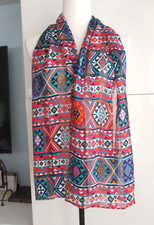 Southwestern Print Scarf Rectangular 58" x 13" Multicolor, Hand Rolled Hem NWOT