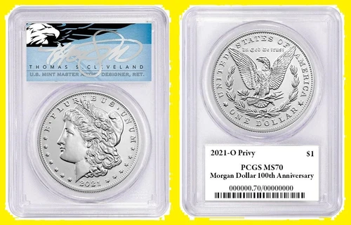 2021-O Morgan Dollar MS70 PCGS 100th Anniversary Thomas Cleveland blue eagle box