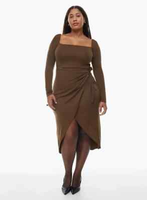 Aritzia Wifred Saturn Longsleeve Midi Dress Brown Mocha Size M