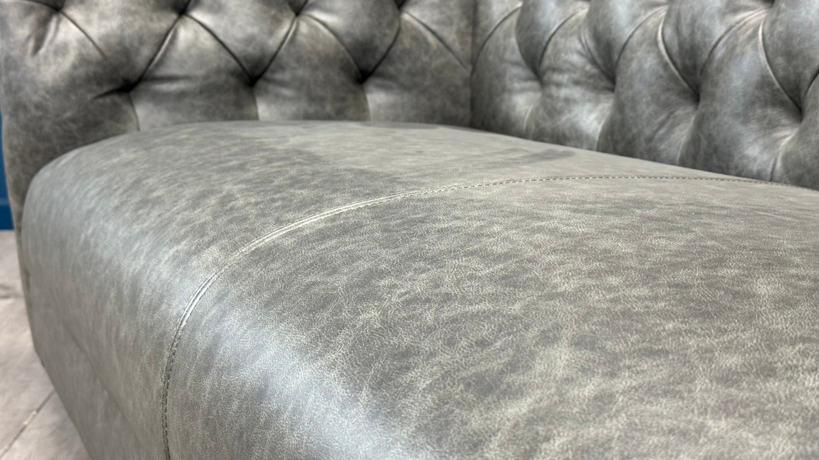 Montgomery 3 Seater Grey Leather Chesterfield Sofa Oak Furnitureland eBay