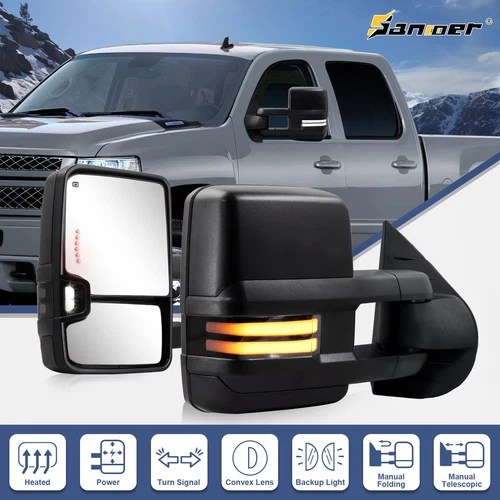 LED Sequential Tow Mirrors Heated For 2007-2014 Chevy Silverado 1500 GMC Sierra