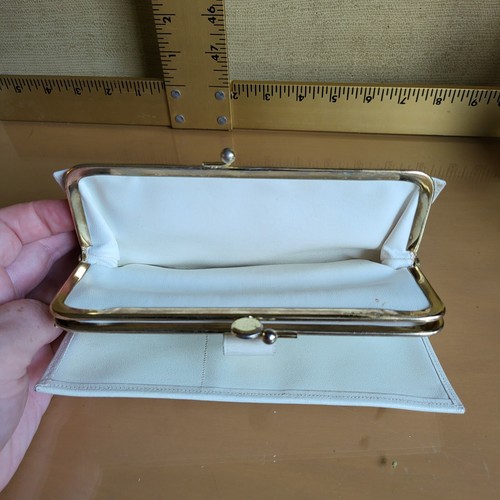 Vintage 70er Jahre Prinzessin Gardner Leder Geldbörse 3D Blumen Nieten weiß Kuss Verschluss 7x3 - Bild 5 von 9