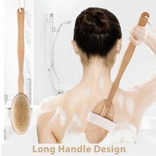 Premium Wooden Natural Bristle Bath Shower Body Back Dry Skin Brush Spa Scrubber