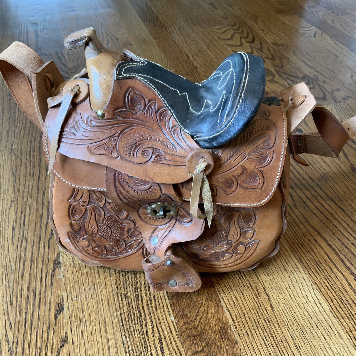 Western Saddle Purse Hand Tooled Leather Vintage American Made
