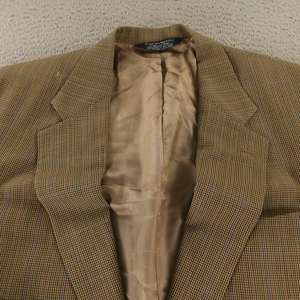 VTG Gun Check Jacket L LT Beige Houndstooth 100% Wool Blazer Made in USA 44L - Image 2 of 4