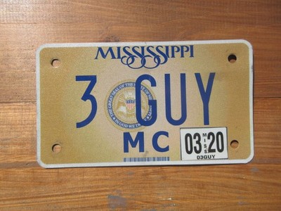 Mississippi Vanity Motorcycle License Plate 3 Guy | eBay