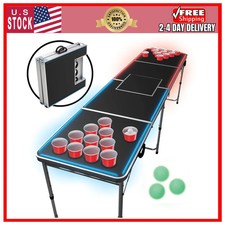 MinnARK Sports 8ft Portable Folding LED Beer Pong Table Outdoor Party Game Set