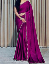 Embroidered Banarasi Georgette Saree with Unstitched Blouse Purple 