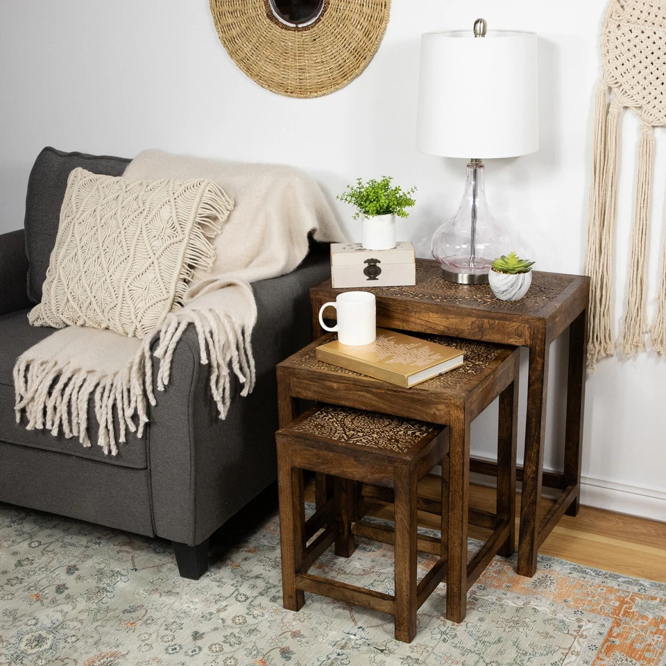 Northlight Juego de 3 Taburetes de Anidación Apilables Marrón 24" Foto 2 de 4