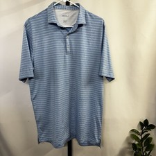 Johnnie-O Men  s L Blue White Striped Golf Polo Shirt Short Sleeve
