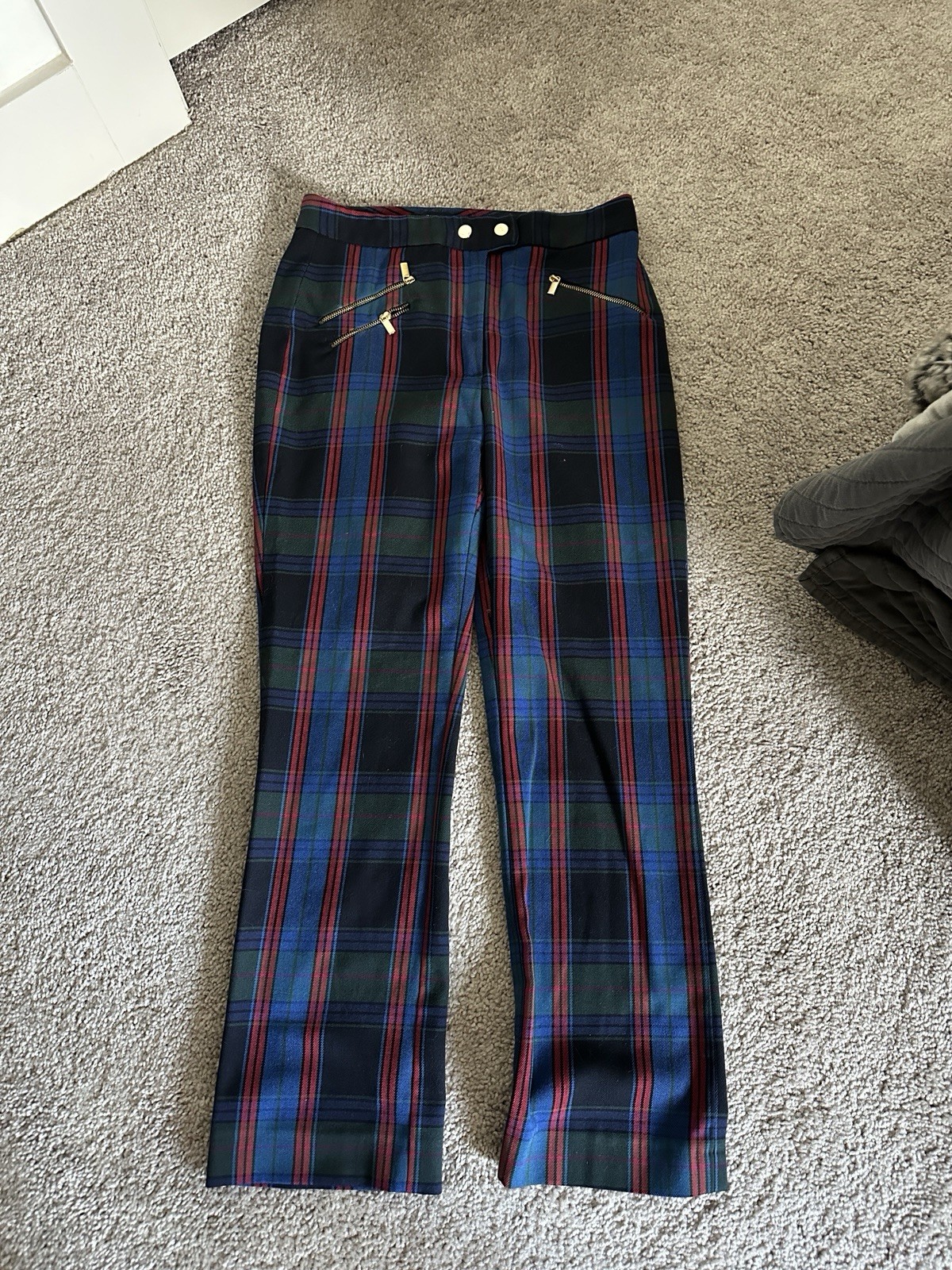 Zara Basic Women’s Red Plaid Pants With Zipper De… - image 1