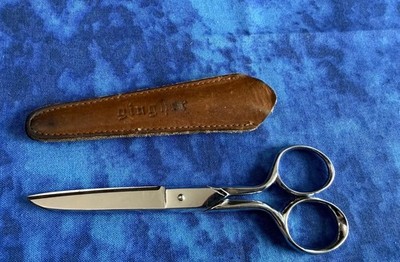 Gingher Germany 5'' Sewing Craft Scissors with Leather Sheath Vintage Chrome