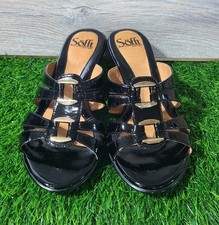 SOFFT, Sandal, Black Patent Leather,Low Heel, Slip on Slides,Logo ,8 1/2 M