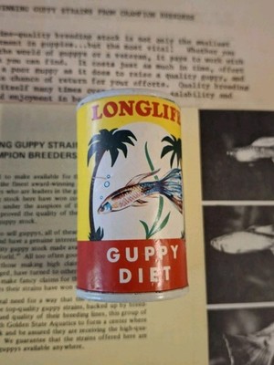 Vintage Aquarium 3 Lot - Longlife Guppy Fish Food Can & 2 Guppy