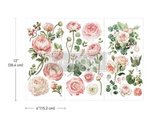 Redesign With Prima BLUSHING BLOOM Mini Decor Transfer, Flowers, Rose, Peonies 