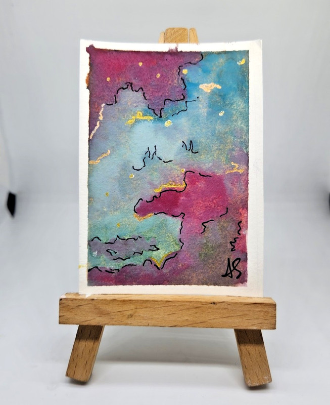 ACEO Original Painting “Stardust” by Abby Watercolor & Pen 2.5in x 3.5in