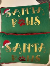 2 Christmas Velour Pillows for Pet Dog Cat. Santas Paws 12.5"x 8"'