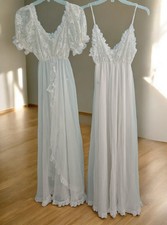 Vintage 1990s TOSCA CALIFORNIA Chiffon Lace Peignoir Bridal Set Size M READ
