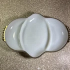 Fire King White Milk Glass Divided Dish Gold Trim Vintage
