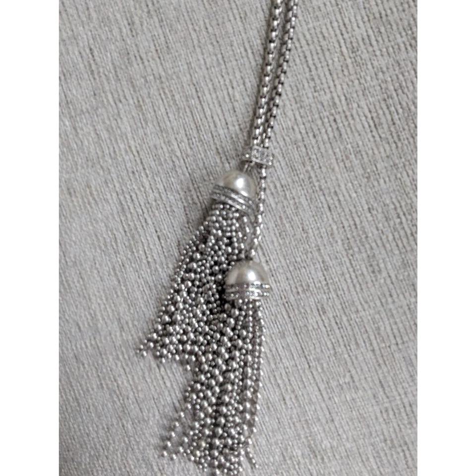 Collar Joan Rivers Borla Lariat Ajustable Declaración Tono Plata Largo Foto 4 de 4