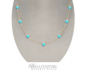 NEW BC® 14K YELLOW GOLD TURQUOISE 18" SLEEPING BEAUTY CHARM VICTORIAN NECKLACE