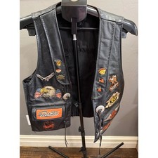 VTG 80s 90s Harley Davidson Biker Cut Leather Vest Steer Brand Pins Patches M