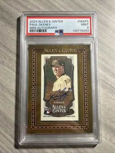 PAUL SKENES 2024 Allen & Ginter Framed Mini On Card Auto Rookie Pirates PSA 9