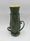 Vintage Red Wing Pottery Vase 1377 Green Yellow Interior Double Handle USA 11”