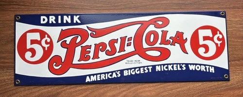 1991 Vintage Ande Rooney Porcelain Enamel Advertising Sign Drink Pepsi Cola