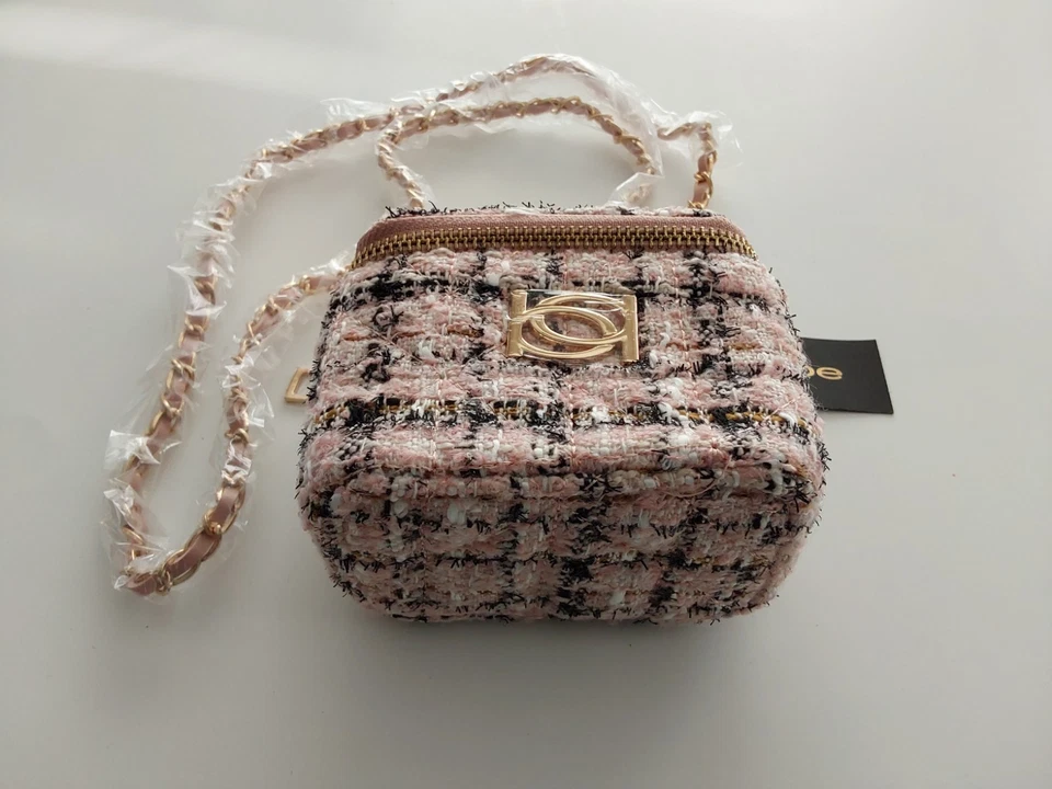 Bolso Bandolera Bebe Kamala Rosa Tweed con Cadena Dorada Nuevo con Etiquetas Foto 3 de 4