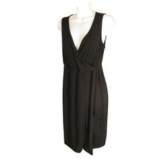 NEW Daisy Fuentes Wrap Dress XS Solid Black Stretch Knit Deep V Sleeveless NWT