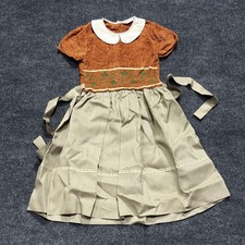 Vintage Handmade Dress Girls 6-7 Peter Pan Collar Smocked Thanksgiving Harvest