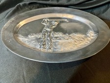 Golan Designs Handmade Pewter Golf Scene Platter Oval Serving Tray Mexico
