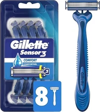 (Free Duty Tax) Gillette Sensor3 Comfort Disposable Razors for Men, 8 Count,