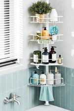 Corner Shower Caddy Tension Pole, 4 Tier Rustproof Shower Tension Rod Organiz...