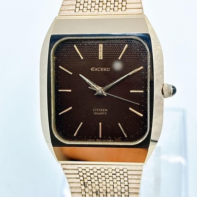CITIZEN Exceed 4-796080 braunes Zifferblatt Quarz Herrenuhr gebraucht funktio...