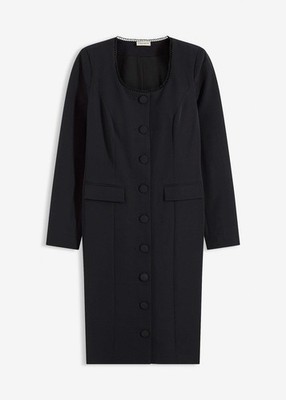 Neu modernes Blazerkleid mit Spitzenkante Gr. 36 Schwarz Langarm Blazer-Kleid