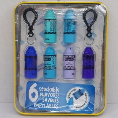 Nwt 6 Crayon Shaped Stack LIP SMACKERS Gift Tin Balm Clip Stocking Stuffer Blues