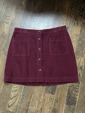 Gap Skirt Womens L Cotton Corduroy Maroon A-Line Mid-Length Pockets Button Front