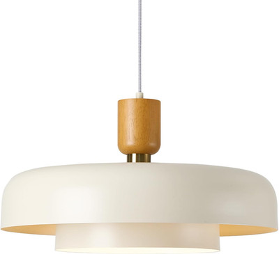 Modern Large Pendant Light 19.68 Inch, 2 Tiers Soft Cream Shades, Natural Wood a