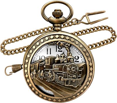 #ad Vintage Bronze Steam Train Mens Quartz Gift Pocket Watch with Chain $21.99