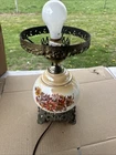Vintage Milk Glass Autumn Floral Hurricane Lamp Works 3-Way Base Only