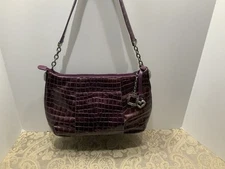 BRIGHTON Purple Crocodile Print Patent Leather Shoulder Bag