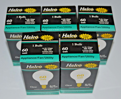 5-PK Halco A-15 (CLEAR) 120V LONG-LIFE CANDELABRA BRASS BASE FAN/APPLIANCE BULB