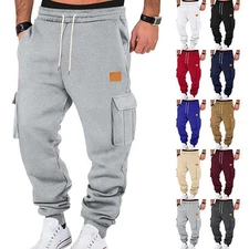 Men's Winter Warm Activewear Cargo Track Pants Fleece Layer Joggers Sweatpants