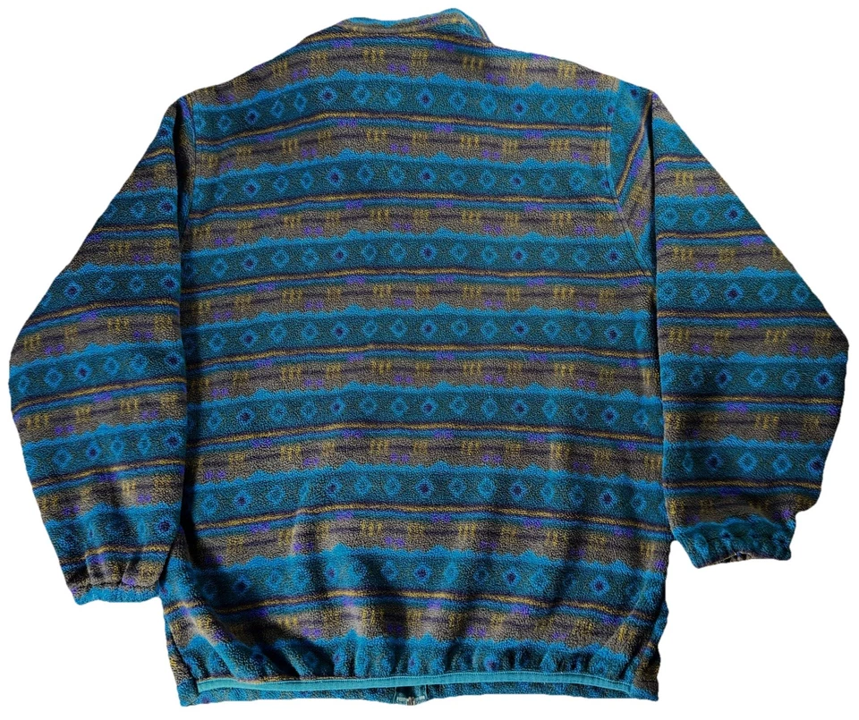 Chaqueta polar de colección años 90 LL Bean Southwestern Azteca Tribal AOP cremallera completa marrón azul Foto 3 de 4