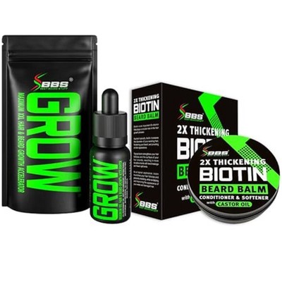 GROW Beard Growth Serum + 2X Biotin Beard Balm   Thickening Conditioner with ...